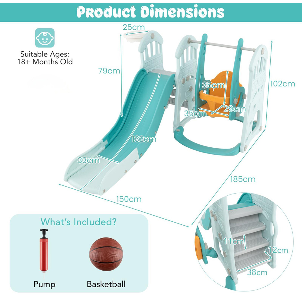 Costway 4-in-1 Toddler Green Slide and Swing Set Image 8