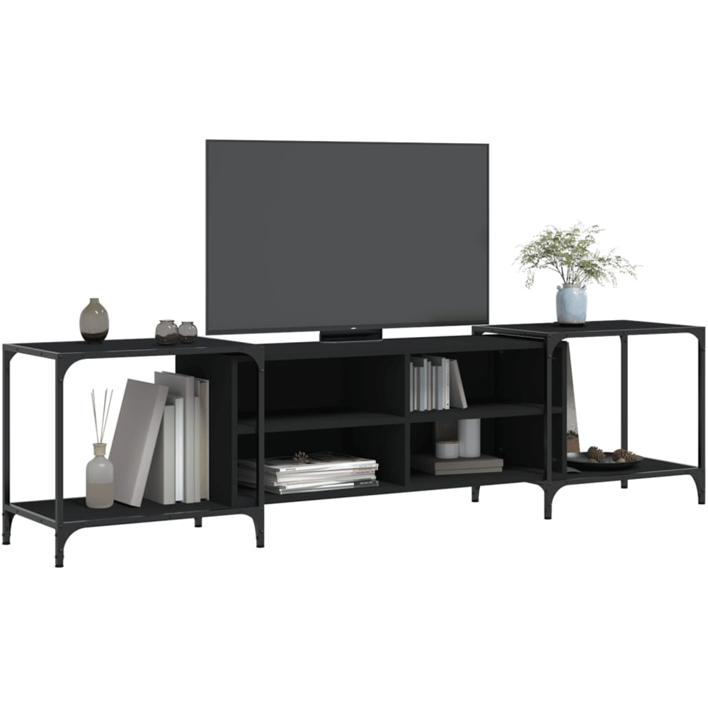 vidaXL 4 Shelf Black Wood and Metal Adjustable TV Cabinet Image 3