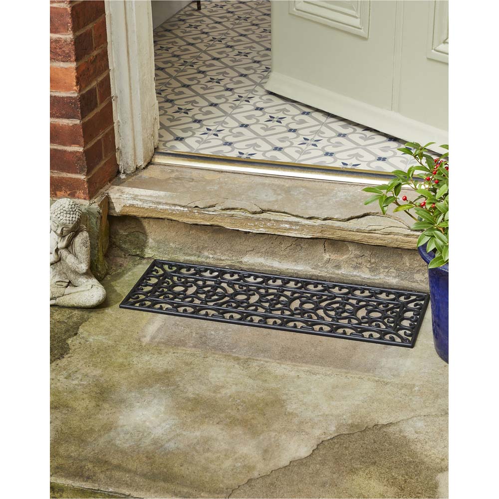 Radcliffe Black Iron Effect Rubber Doormat 25 x 75cm Image 2