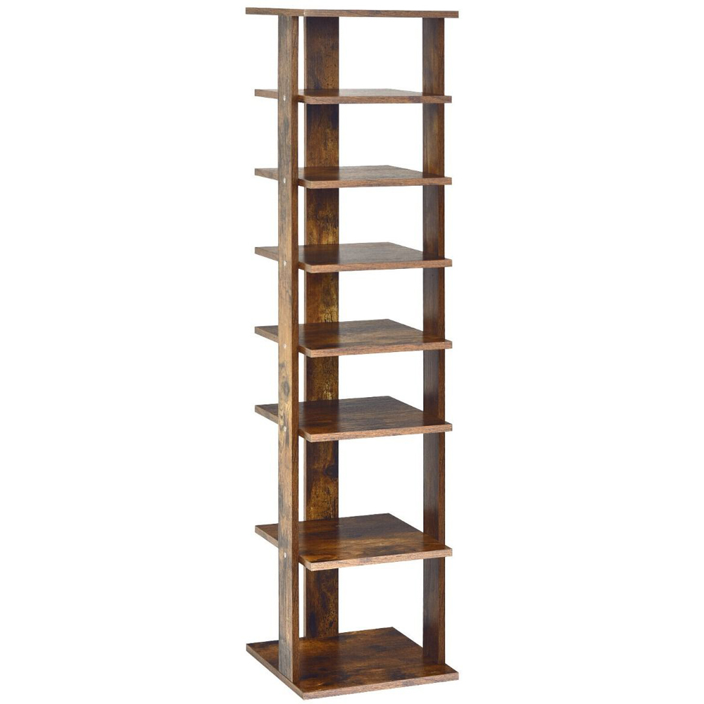 Costway 7 Shelf Brown Wooden Vertical Shoe Rack Image 1