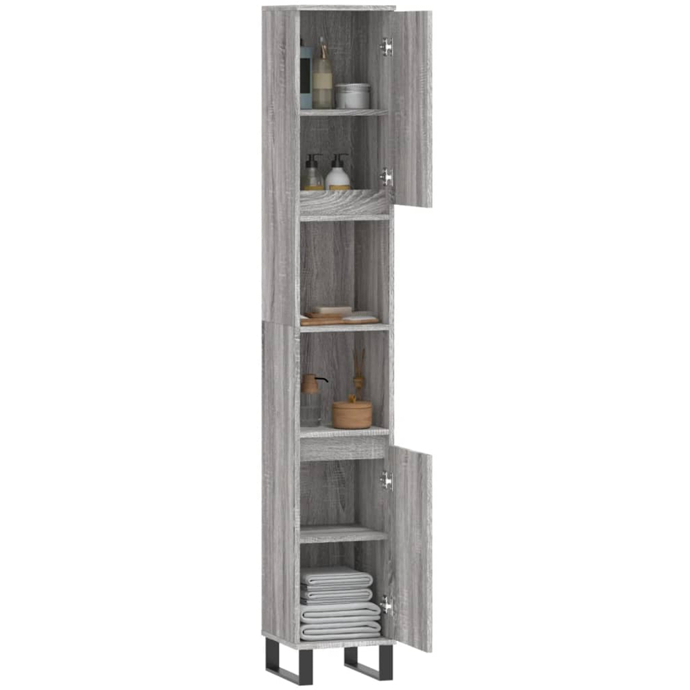 vidaXL 2 Door 2 Open Shelf Grey Sonoma Engineered Wood Bathroom Cabinet Image 4