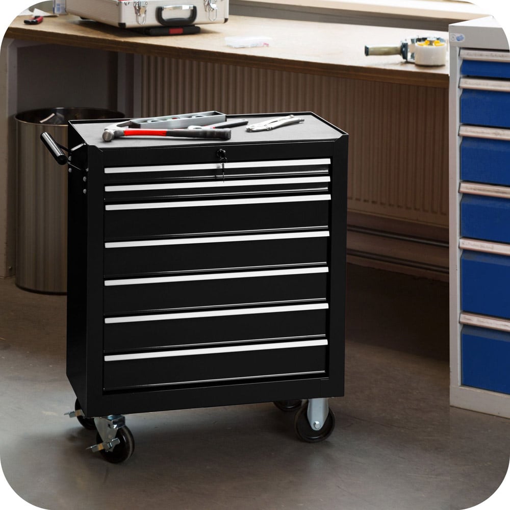 tectake 7 Drawer Black Tool Chest Image 2