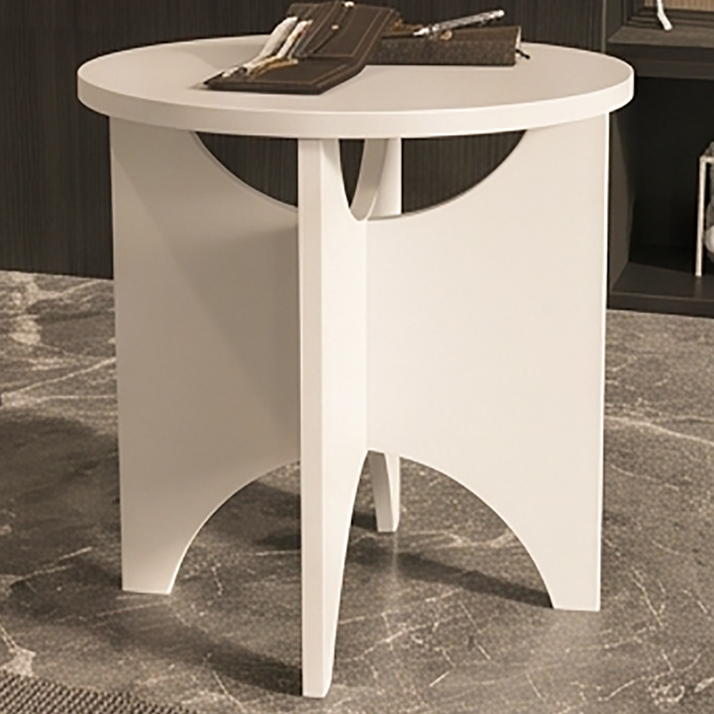 Decorotika Merit White Round Side End Table Image 1