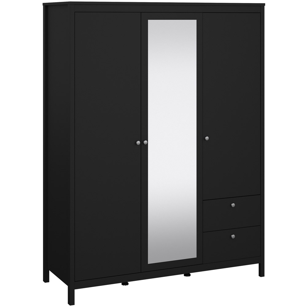 Florence Madrid 3 Door 2 Drawer Matt Black Wardrobe with Mirror Door Image 2