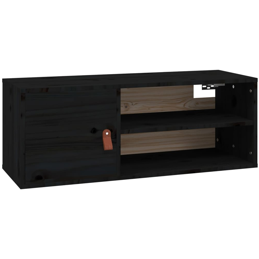 vidaXL Single Door 2 Shelf Black Solid Wood Pine Wall Cabinet Set of 2 Image 5