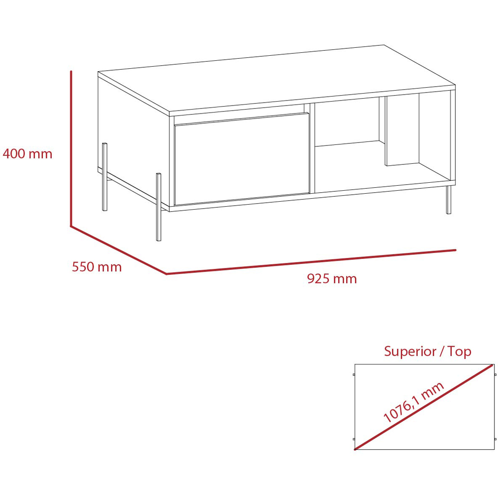 Core Products Dalla Single Drawer White and Carbon Grey Coffee Table Image 6