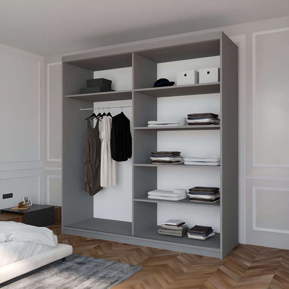 Sliding Wardrobes 4U Infinity 2 Door Grey High Gloss Compact Mirrored Wardrobe Image 4