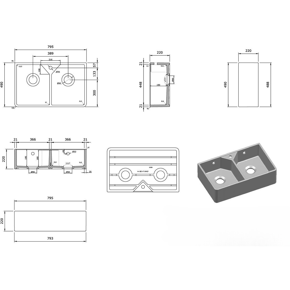 Reginox Dublin II White 2 Bowl Ceramic Sink 900mm Image 3