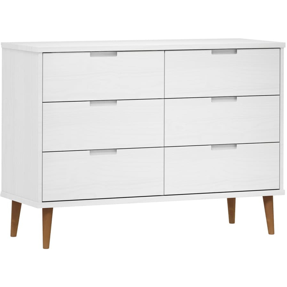vidaXL Molde 6 Drawer White Solid Wood Pine Storage Cabinet Image 2