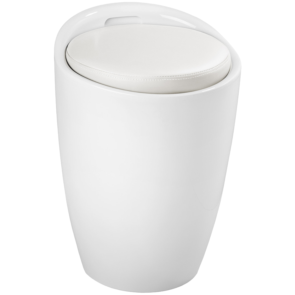 tectake White Padded Bathroom Stool with Storage Image 1