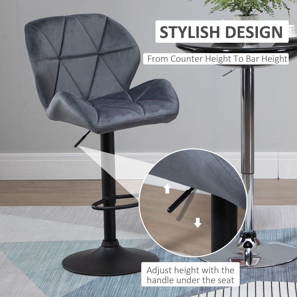 Portland Dark Grey Diamond-Tufted Adjustable Bar Stool Set of 2 Image 4