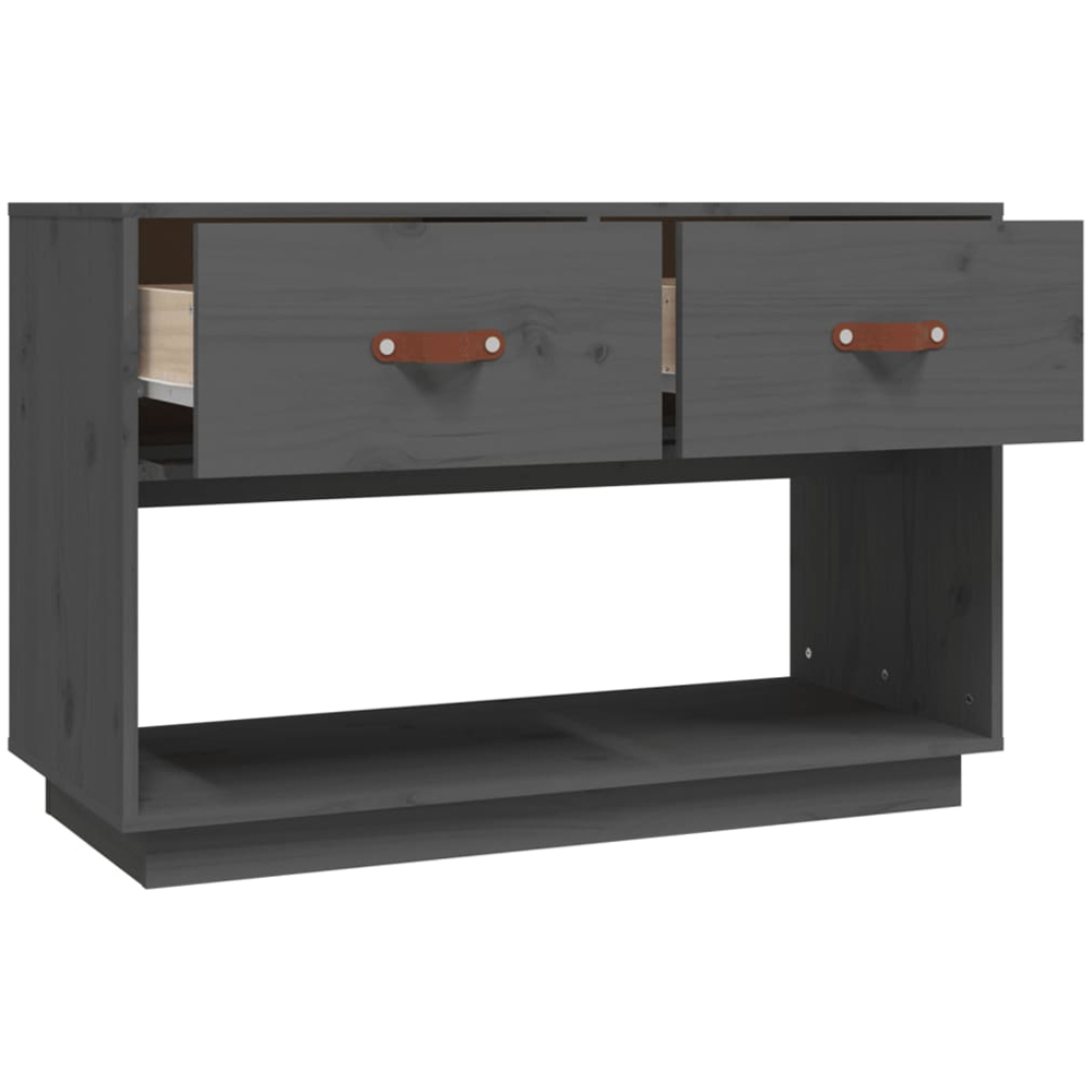 vidaXL 2 Drawer Single Shelf Grey Solid Pine TV Cabinet Image 4