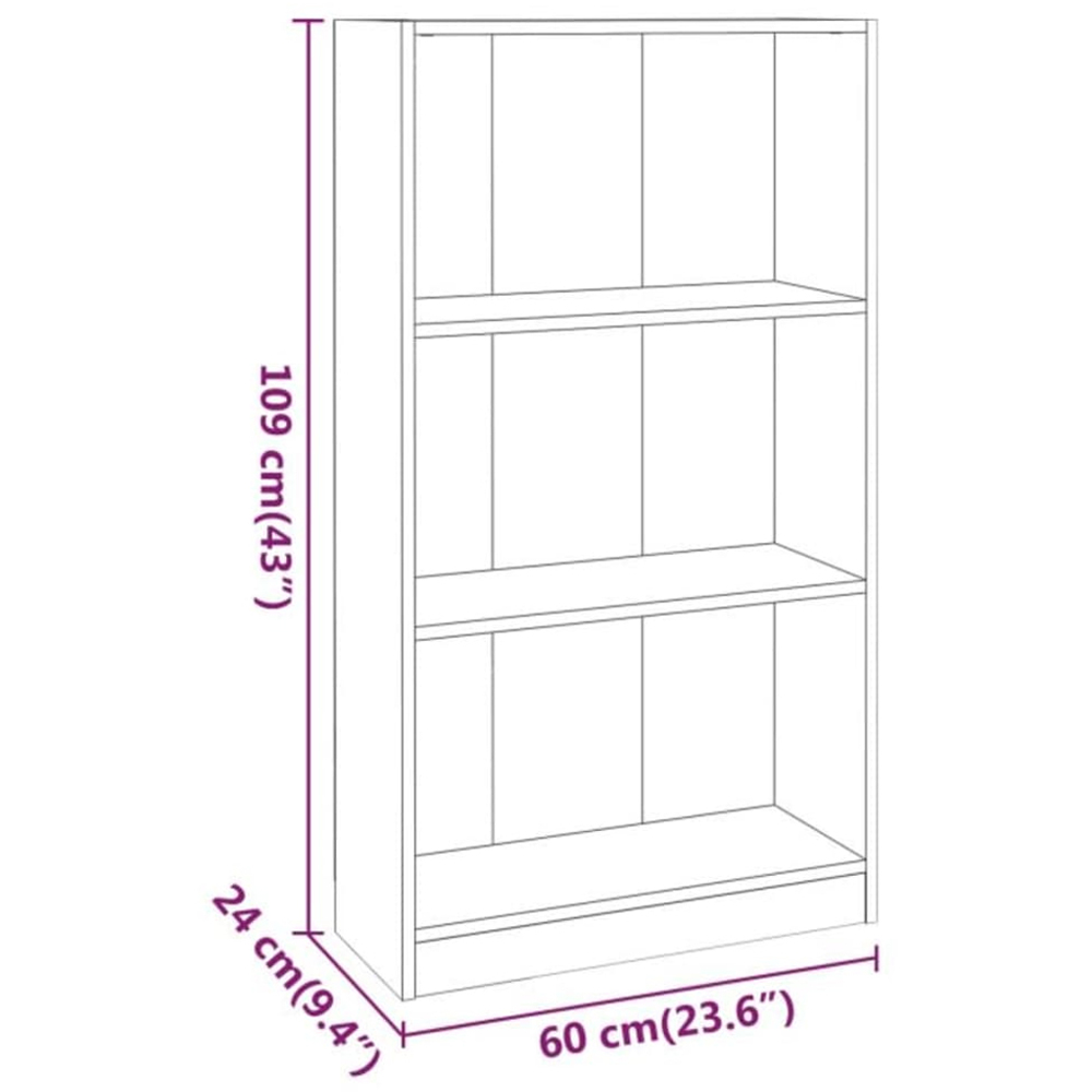 vidaXL 3 Shelf Smoked Oak Bookcase Image 8