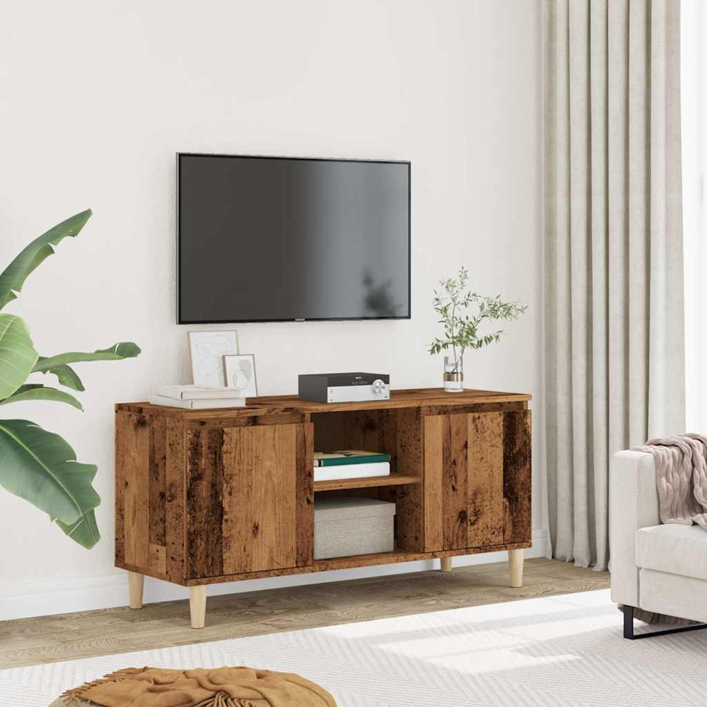vidaXL 2 Door 2 Shelf Old Oak TV Cabinet with Wooden Legs Image 3