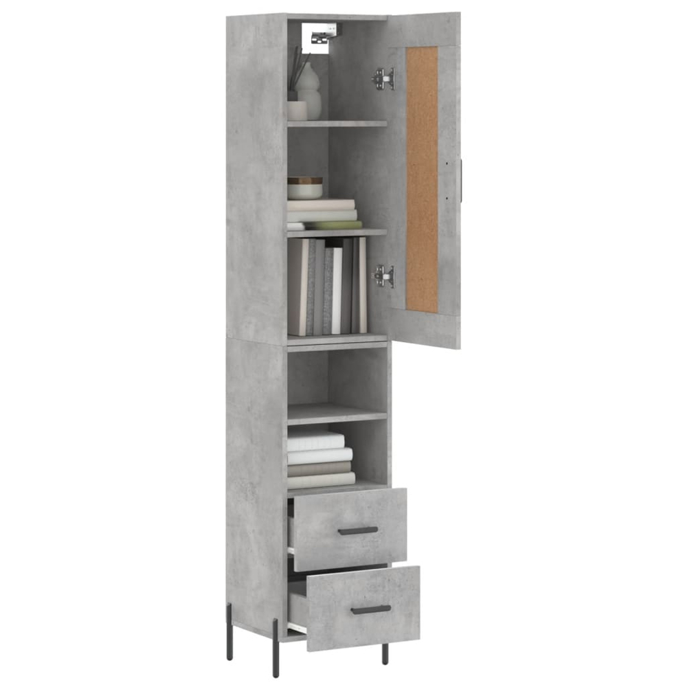 vidaXL Single Door 2 Drawer 2 Shelf Concrete Grey Highboard Image 3