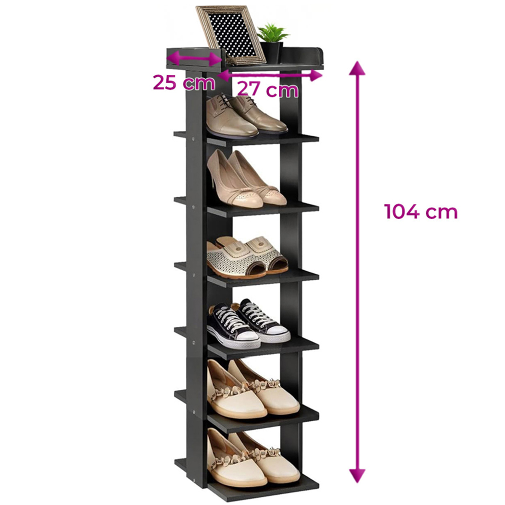 Neo 7 Shelf Black Wooden Slim Shoe Rack Image 7