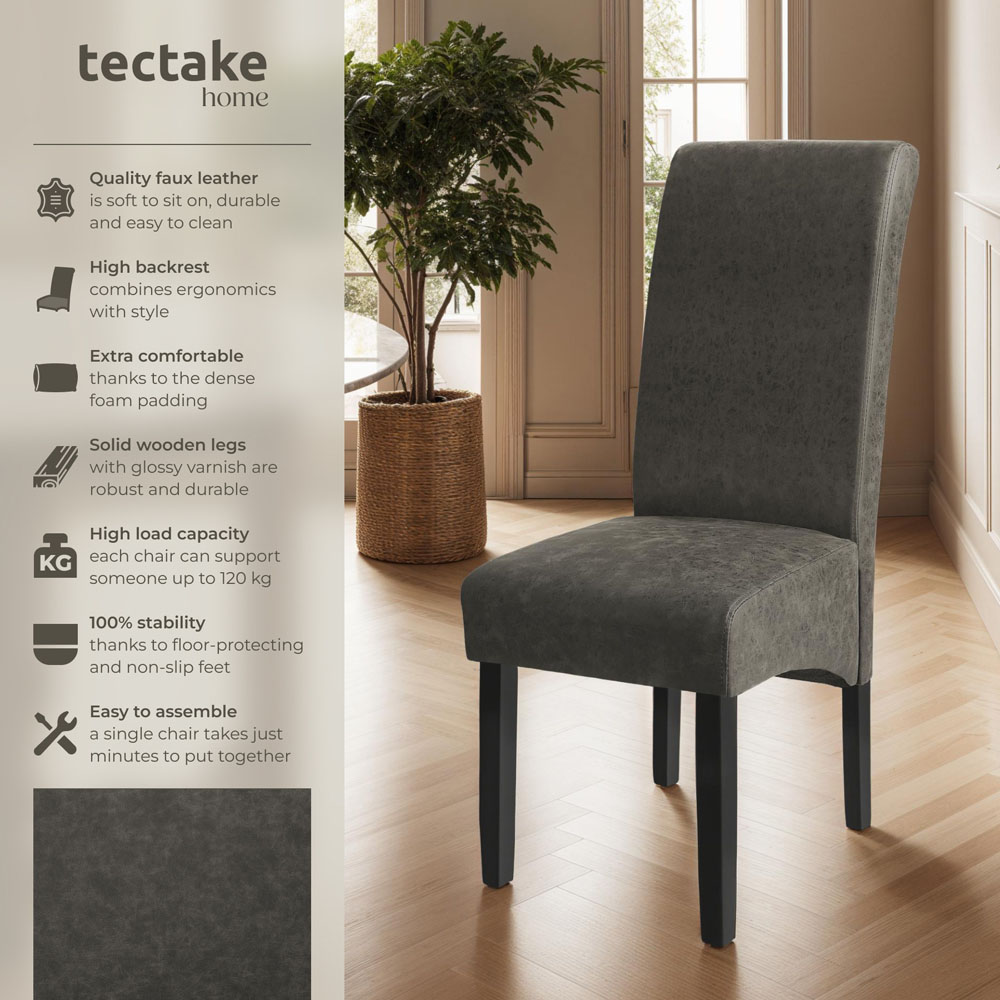 tectake Set of 2 Grey Marble Leather High Backrest Dining Chair Image 6