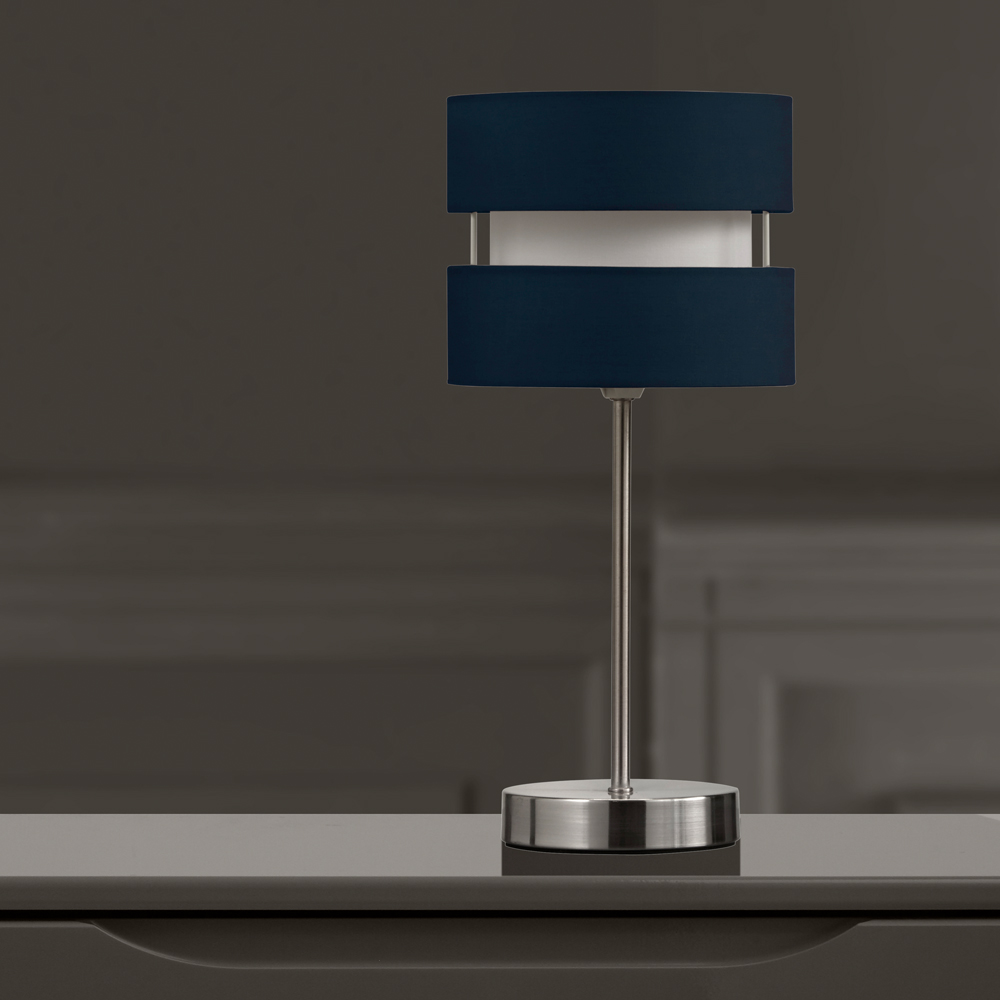 Kliving Navy Blue Layered Fabric Shade Chrome Table Lamp Image 2