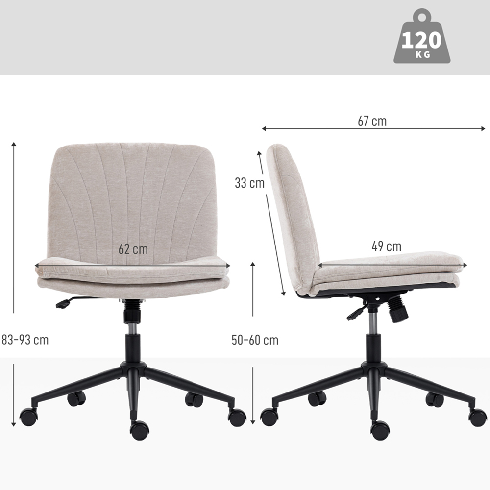 Portland Beige Criss Cross Armless Wide Swivel Office Chair Image 9