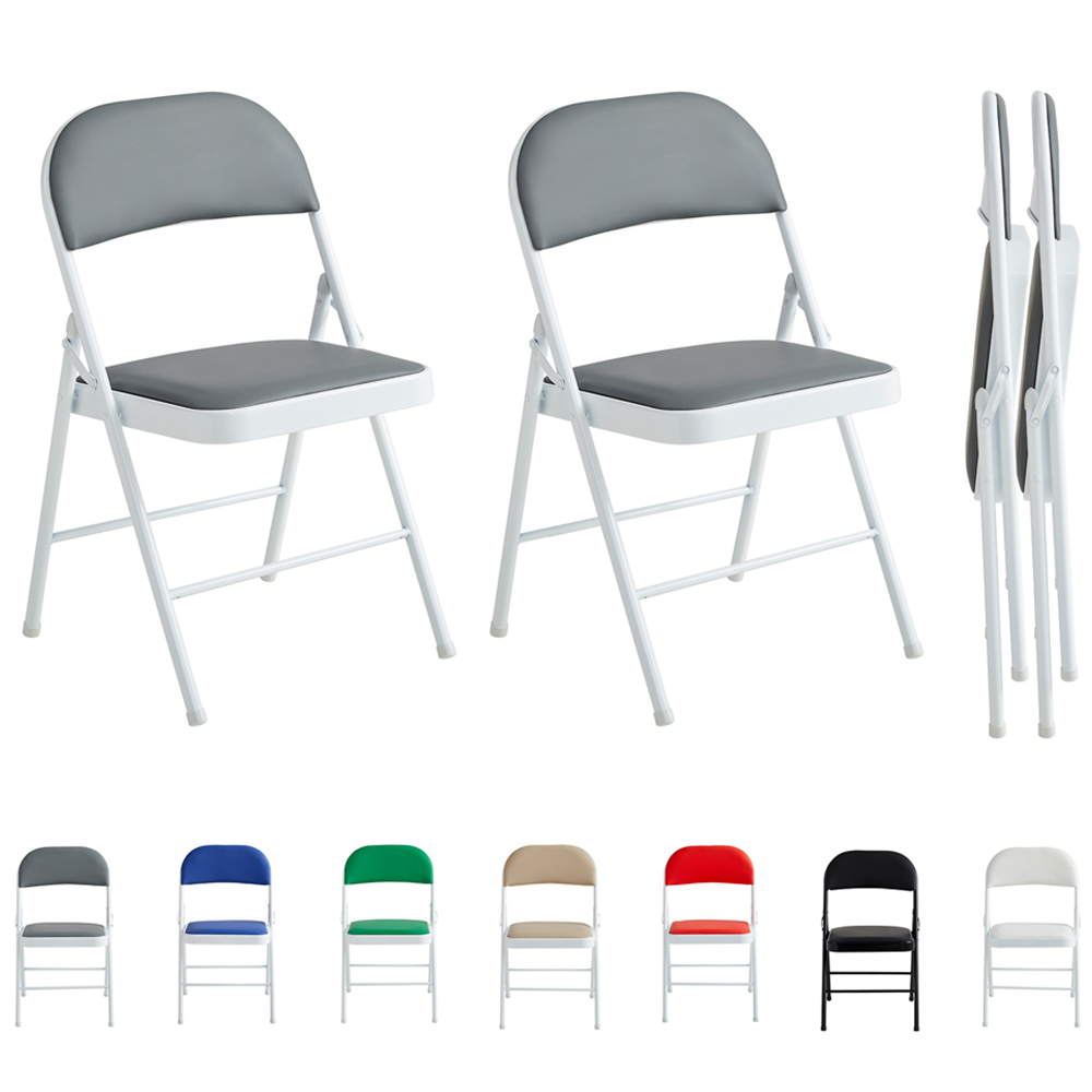 Set of 2 Grey Padded Folding Metal Dining Chairs Image 2