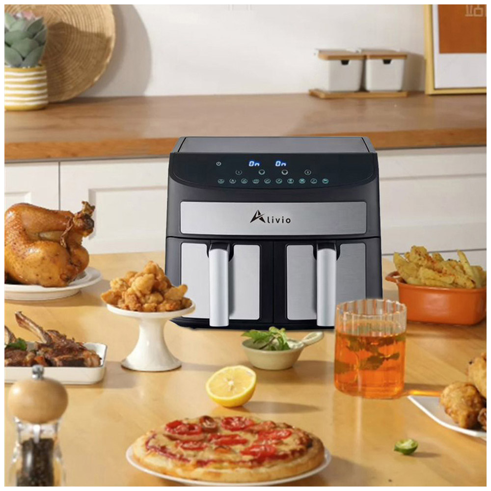 9L Alivio Double Air Fryer Twin Dual Basket Drawer Digital with Sync Cook :  : Home & Kitchen