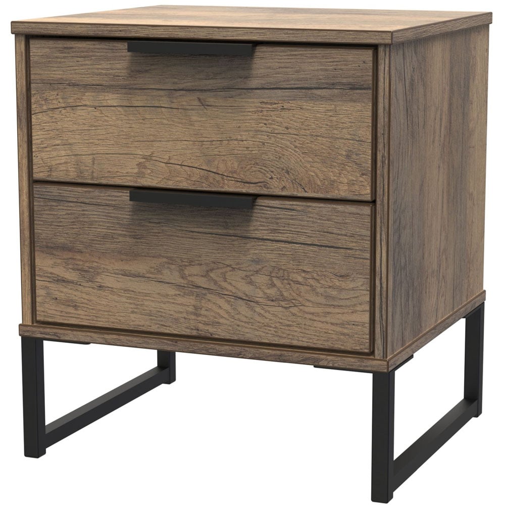 Crowndale Hong Kong 2 Drawer Vintage Oak Bedside Table Image 2