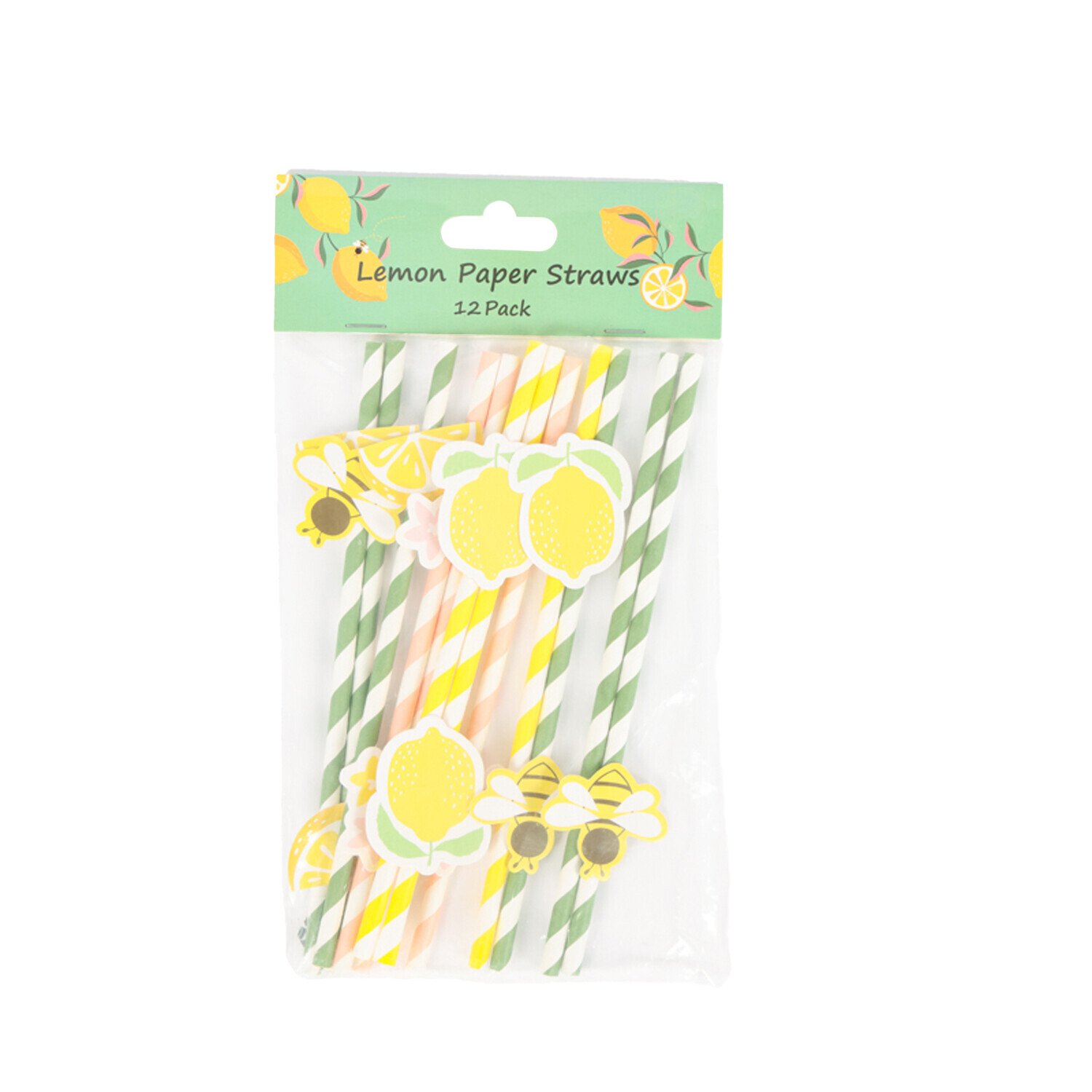 Pack of 12 Lemon Paper Straws  - Multicolour Image 1