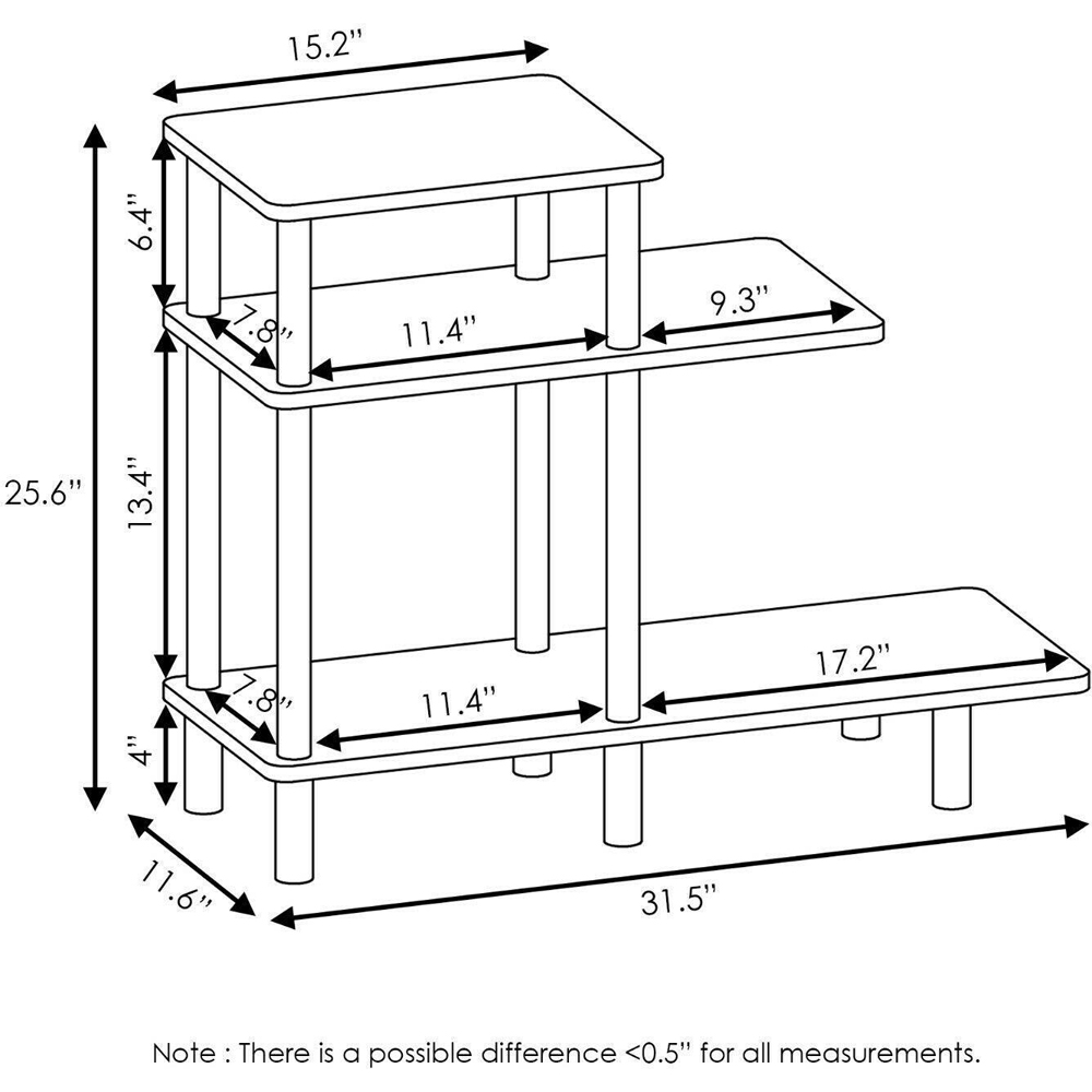 Walplus 2 Shelf French Oak Grey and Black Turn-N-Tube Side Table Image 6