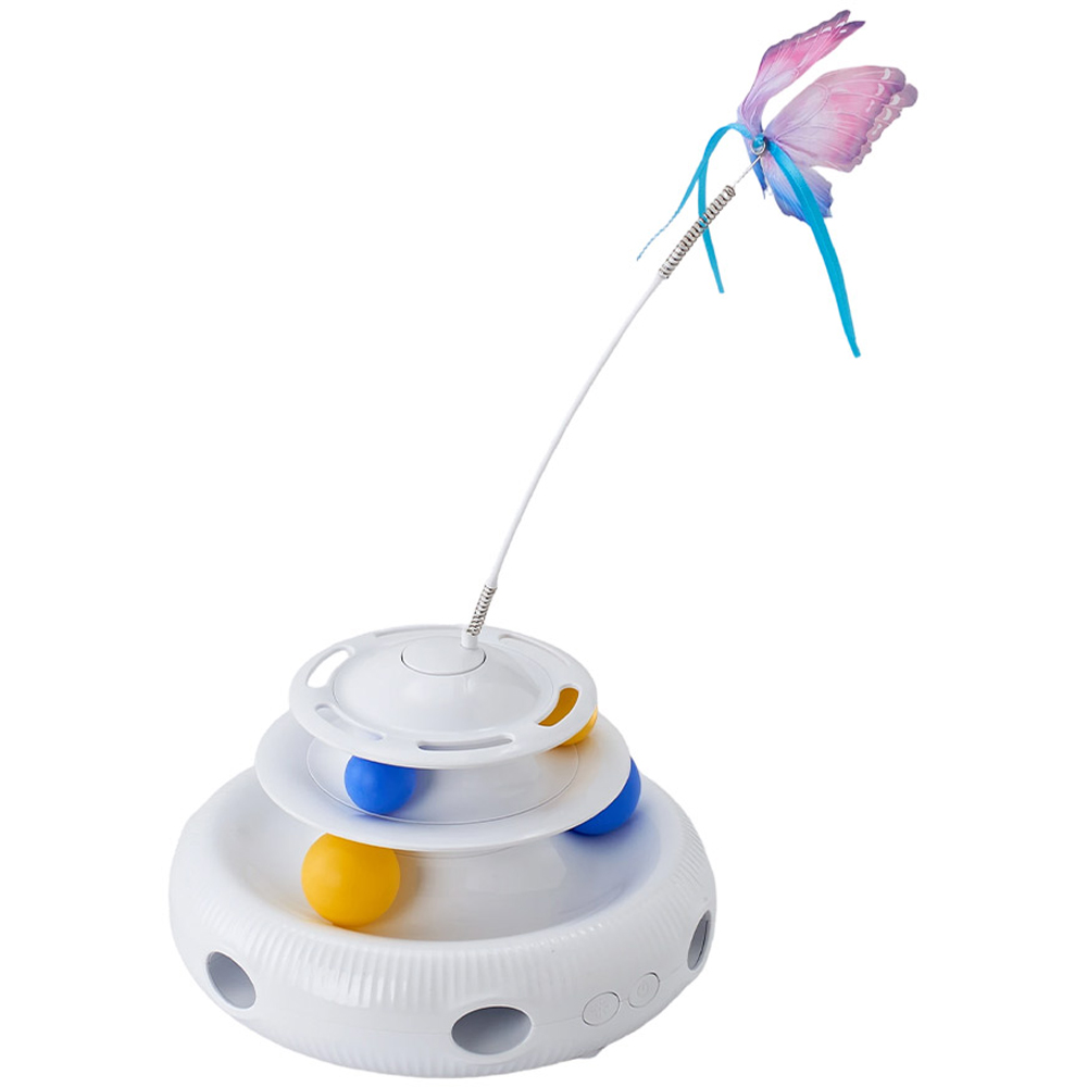 H&O Direct 3-in-1 Rechargeable Automatic Interactive Cat Toy with 2-Tier Track Ball Image 2