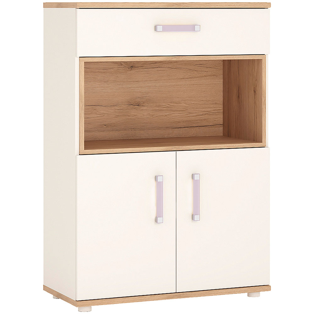 Florence 4KIDS 2 Door Single Shelf Oak and White Cupboard with Lilac