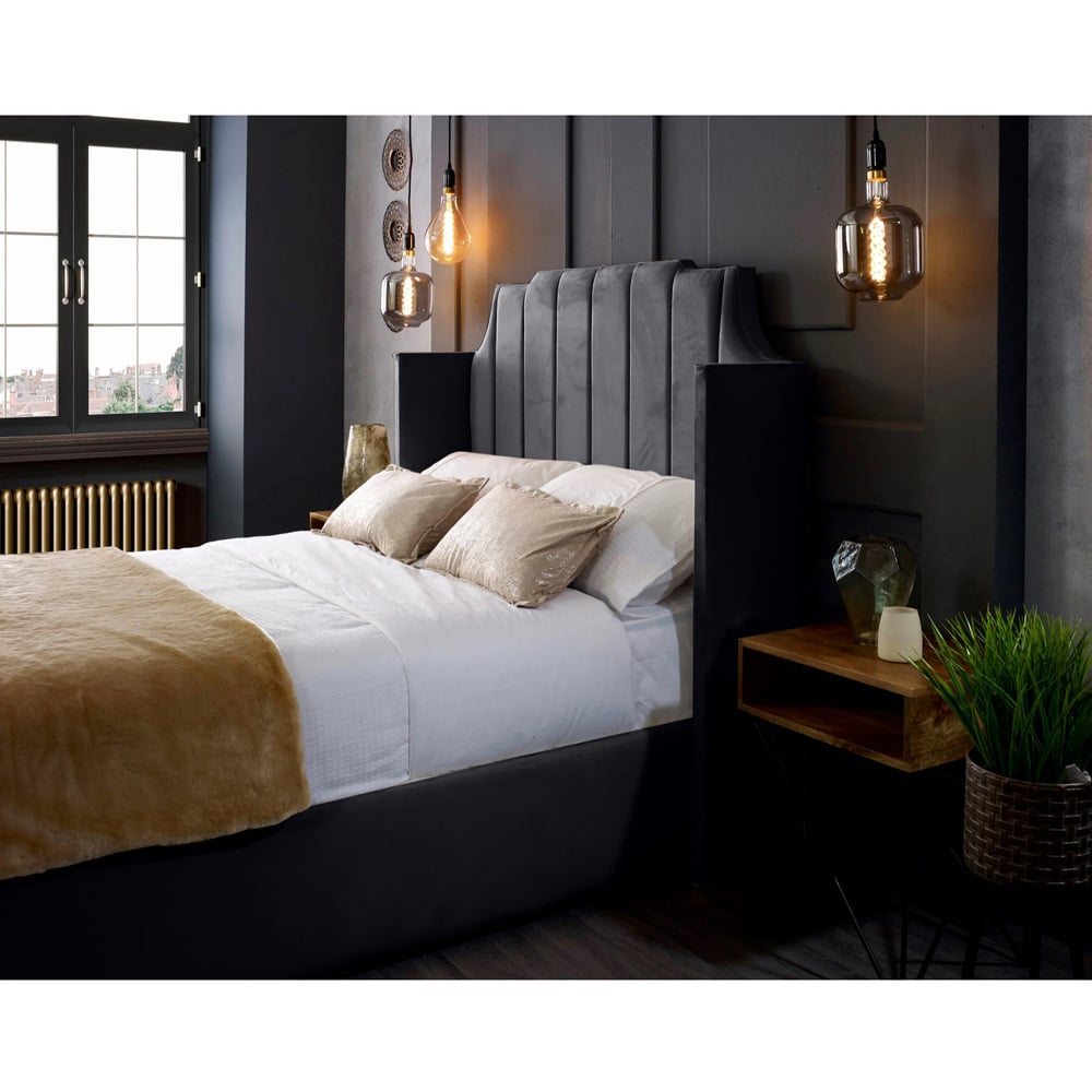 Eleganza Home Nelly Super King Size Steel Plush Velvet Bed Frame with Winged Headboard Image 2