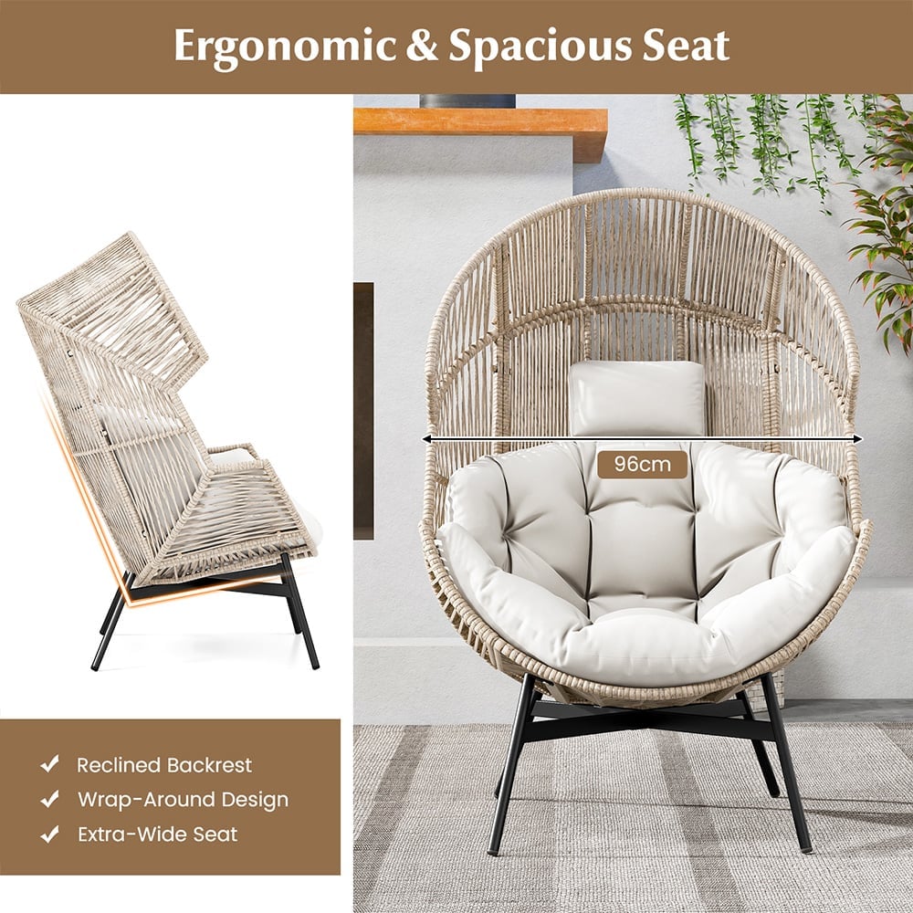 Costway White Wicker Egg Style Chair with Cushion Image 8