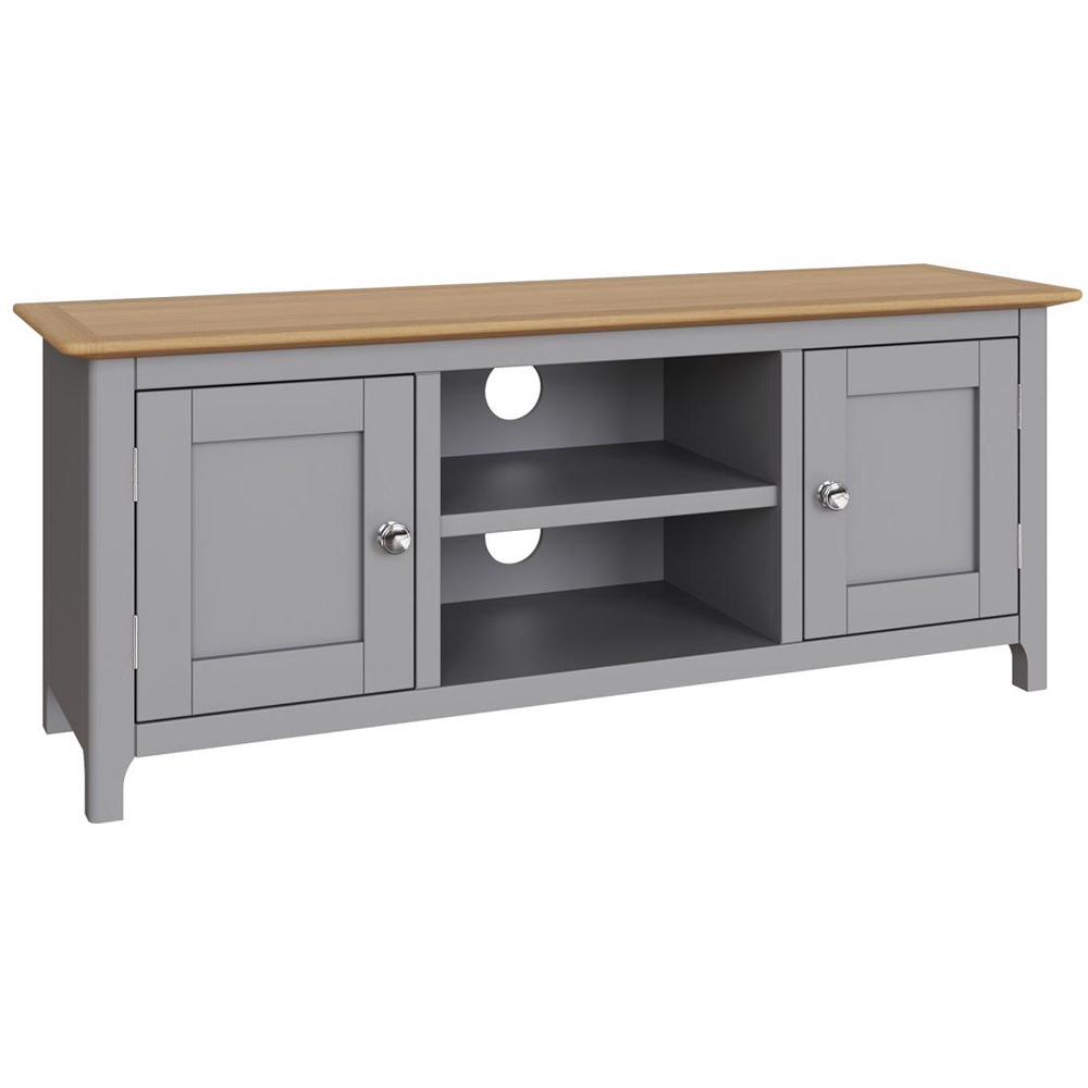 FWStyle Taberno 2 Door 2 Shelf Dove Grey and Oak Wide TV Unit Image 2