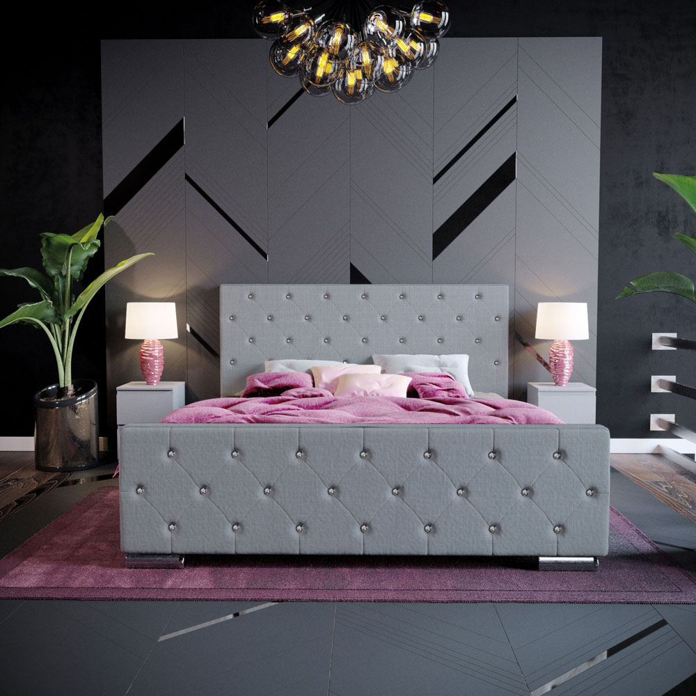 Vida Designs Arabella King Size Light Grey Linen Bed Frame Image 7