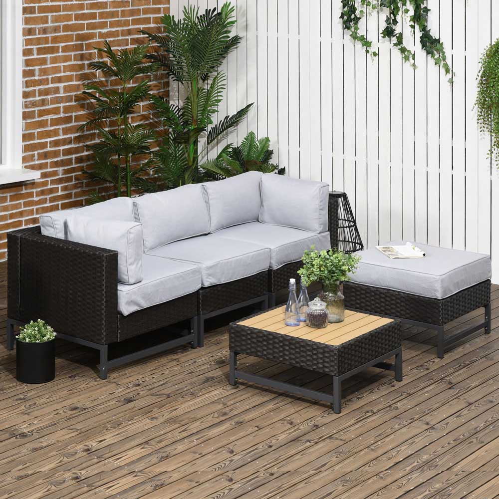 Outsunny 4 Seater Brown Rattan Corner Lounge Set Image 1