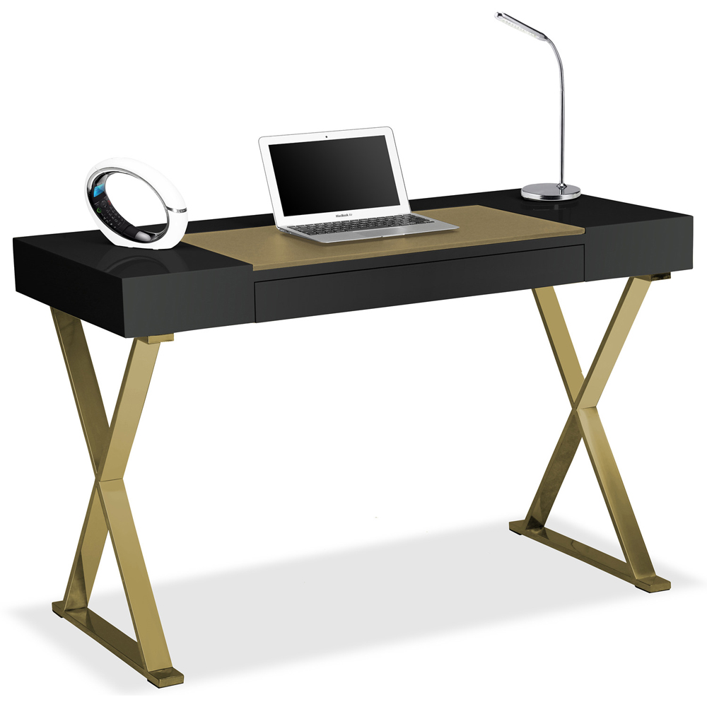 Centurion Supports Adonis Single Drawer Computer Desk with Leather Pad Black and Gold Image 2