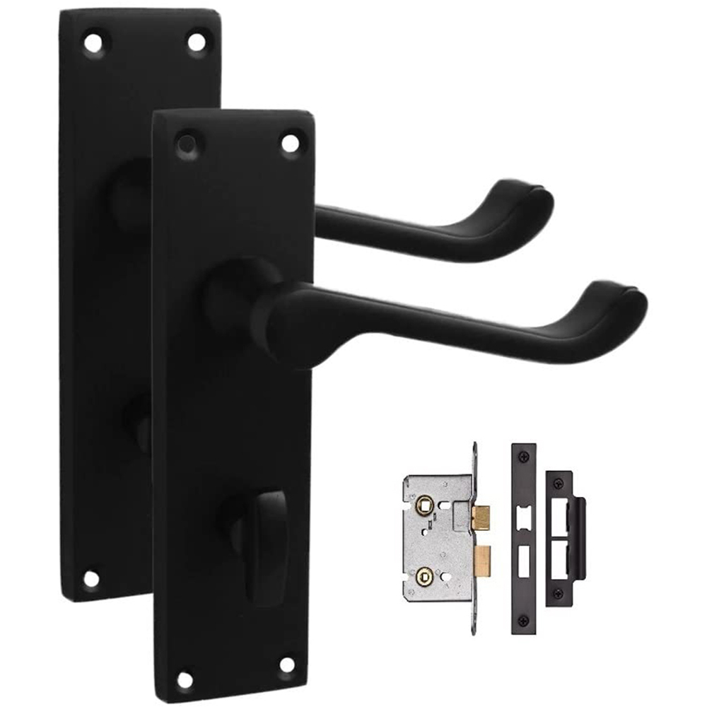 Golden Matt Black Grace Victorian Scroll Bathroom Door Handle Set 120 x 40mm Image
