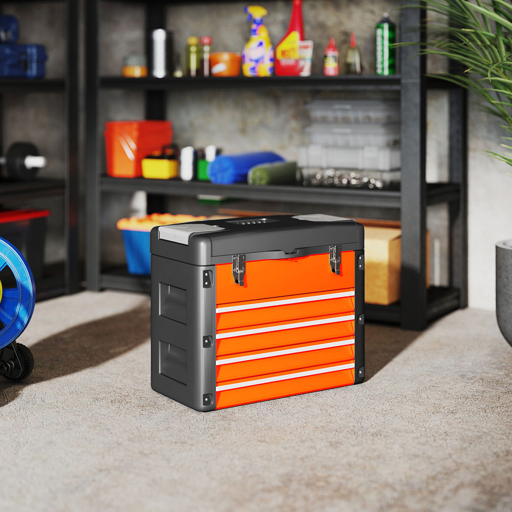HOMCOM 4 Drawer Orange Steel Toolbox Image 4