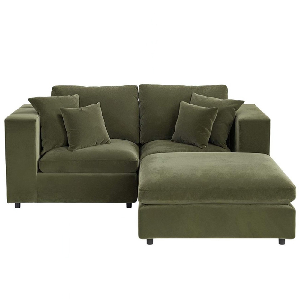 Solace+Co Asher 3 Seater Khaki Green Velvet Sofa with Footstool Image 3