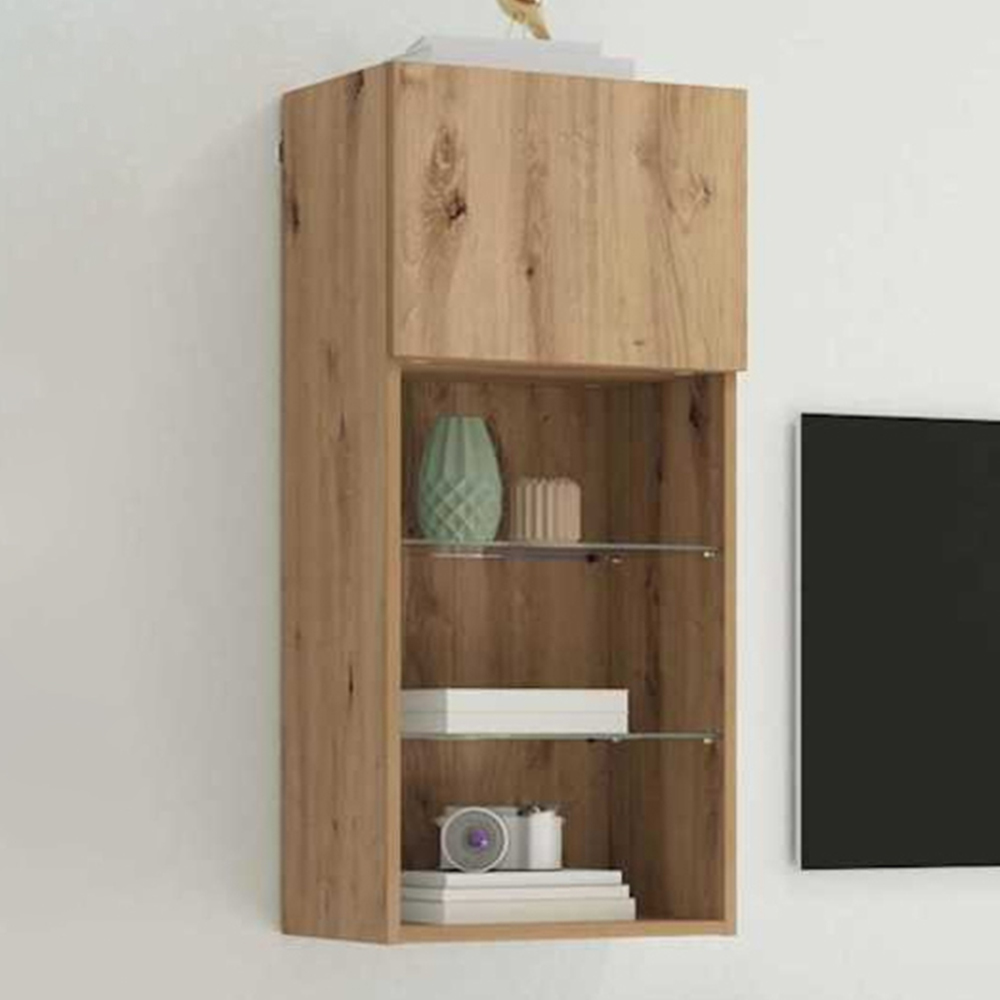 vidaXL Single Door 3 Shelf Artisan Oak Wide Wall Mounted LED TV Unit Image 1