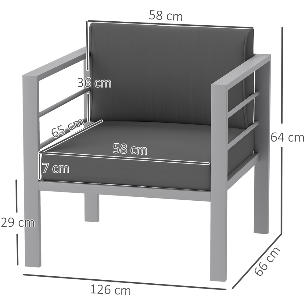 Outsunny Charcoal Grey Aluminium Patio Sofa Armchair with Cushions Image 9