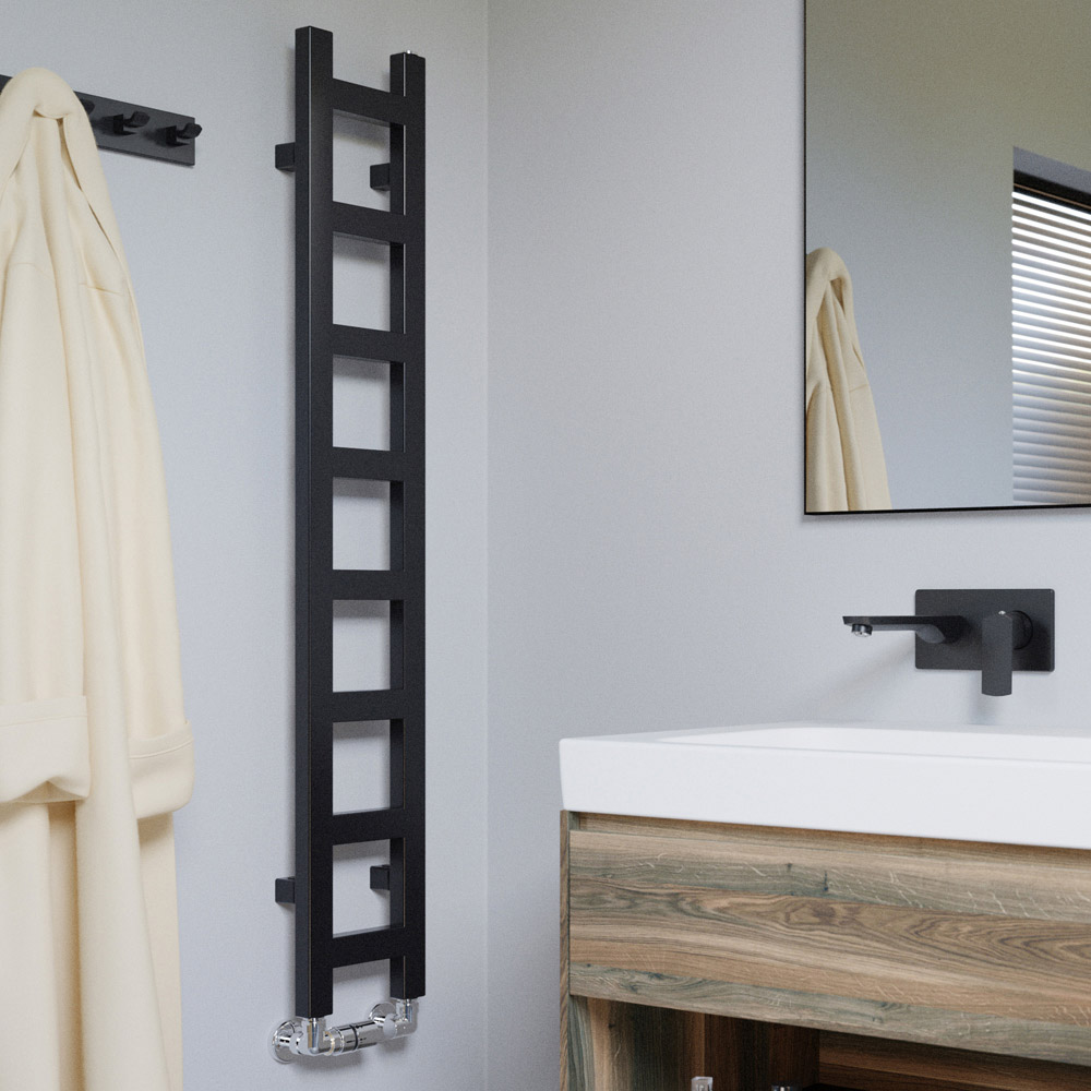 Terma Easy 856 BTU Matt Black Electric Heated Towel Rail 1280 x 200mm Image 2