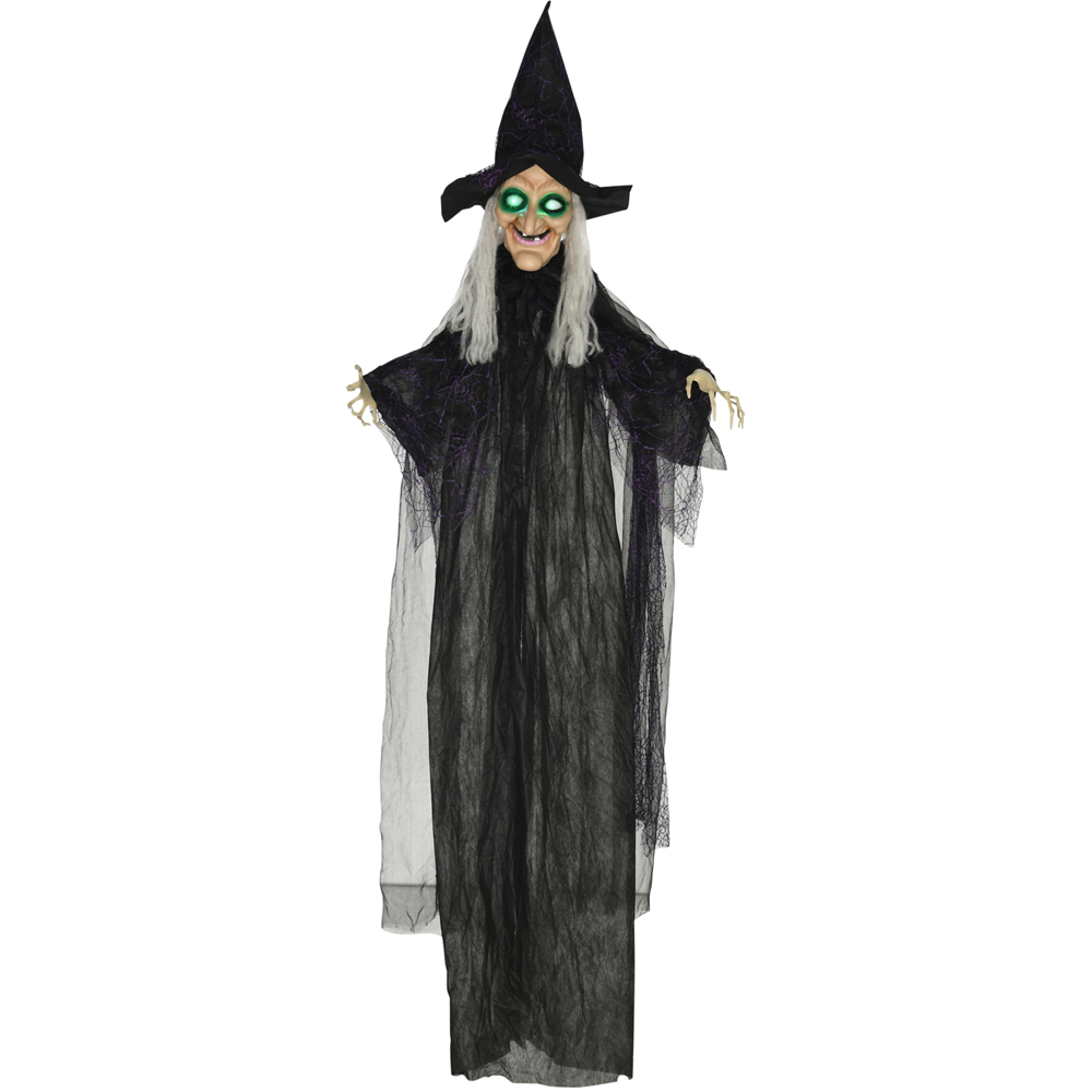 HOMCOM Standing Witch Prop Life Size with Light Up Eyes Talking Sound Halloween Decoration Image 1