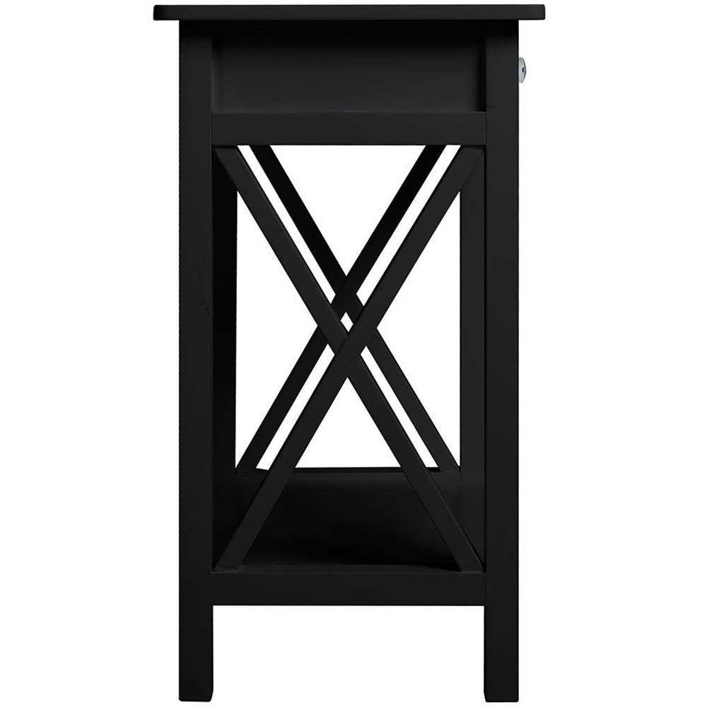 Living and Home Single Drawer Black Wooden Bedside Table Image 4