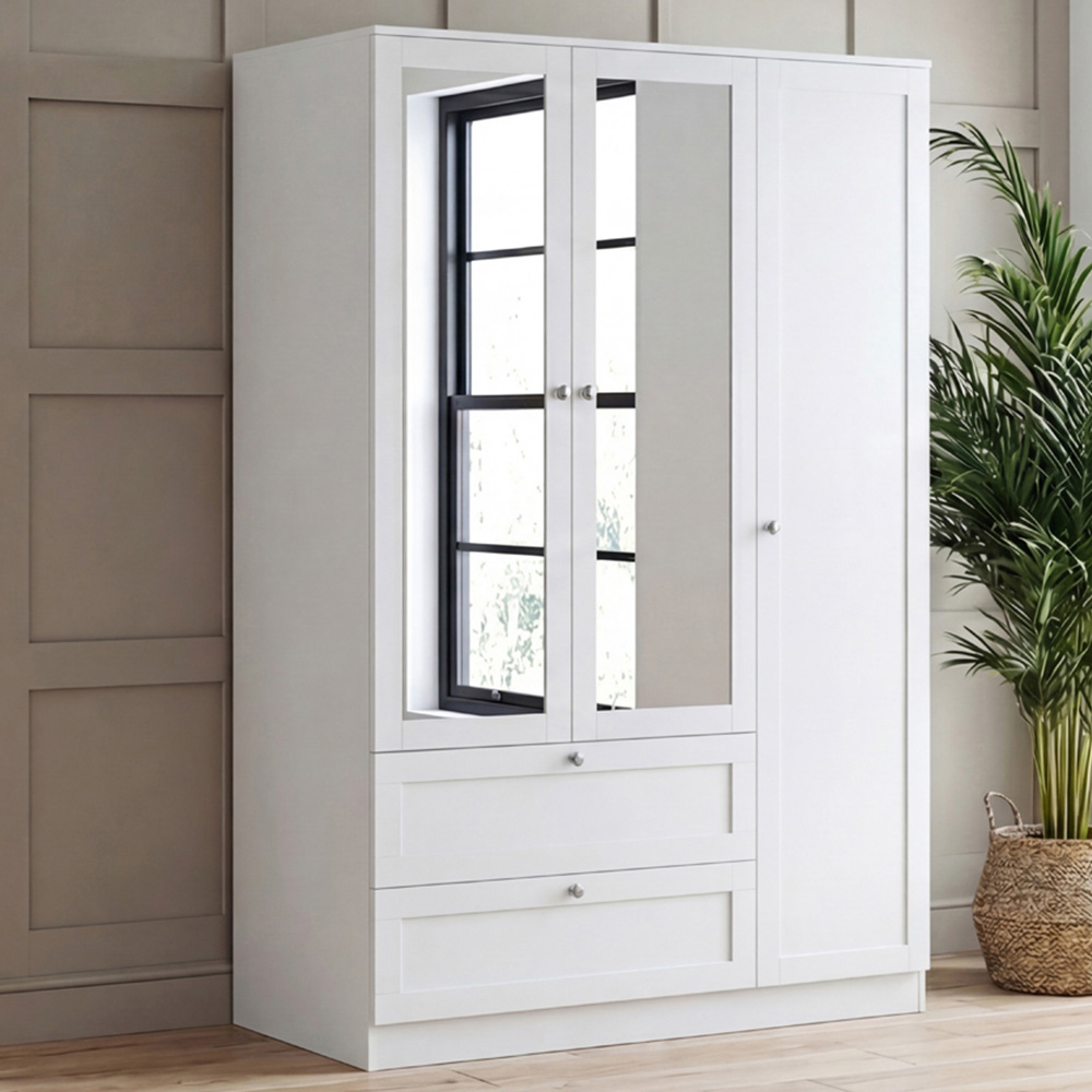 VIDA DESIGNS Altino 3 Door 2 Drawer White Shaker-Style Mirrored Wardrobe Image 1