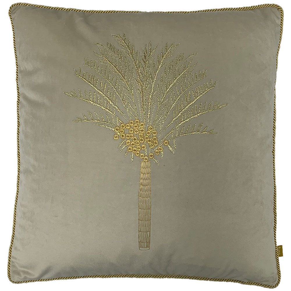 furn. Desert Palm Ivory Embroidered Velvet Cushion Image 1