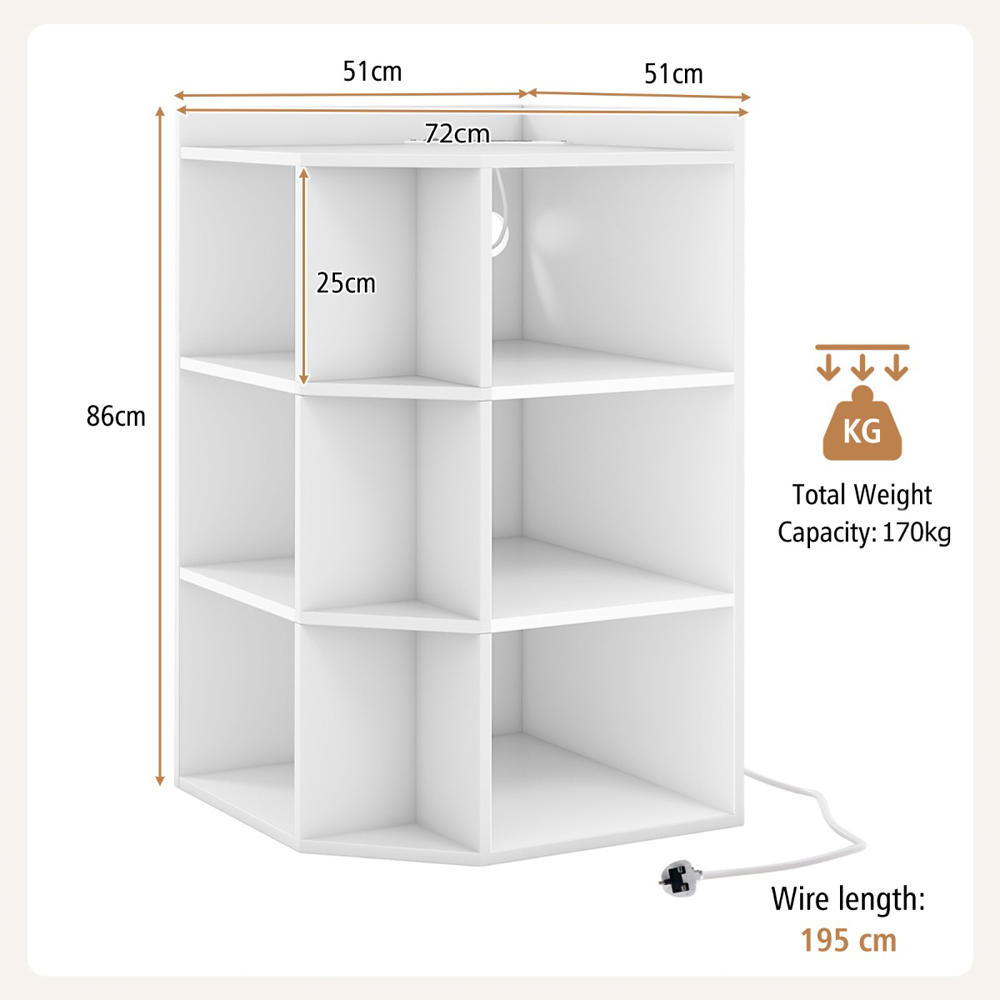 Costway 9 Cube White Corner Cabinet with Charging Station Image 9