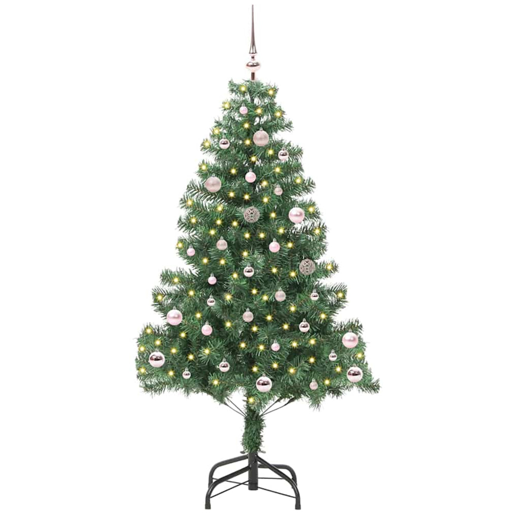 vidaXL Pre-Lit Pink Bauble Green Artificial Christmas Tree 5ft Image 1