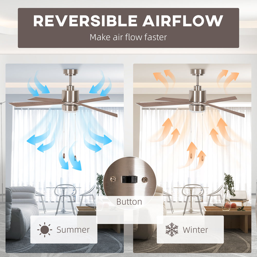 HOMCOM Silver and Natural Reversible Ceiling Fan with Light and Pull Chain Image 6