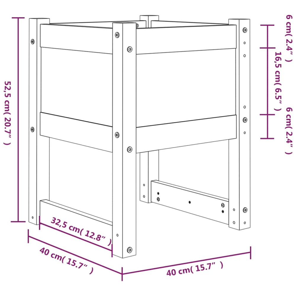 vidaXL Grey Solid Pine Wood Garden Planter 40 x 40 x 52.5cm 2 Pack Image 6